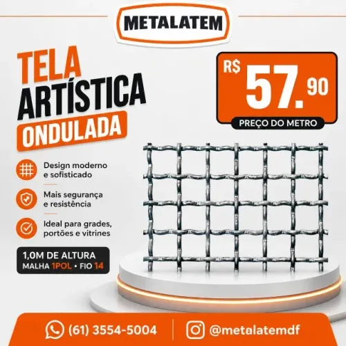 Tela Artistica Ondulada 1,0m Malha 1pol Fio 14