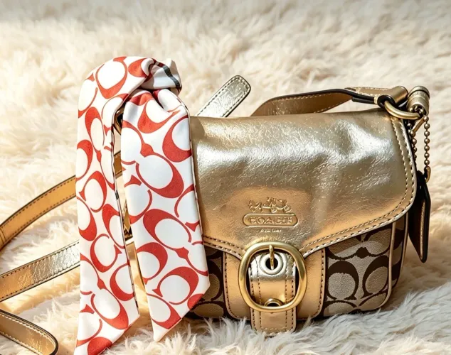 Bolsa coach original dourada acompanha um lenço original comprada no Japão com nf