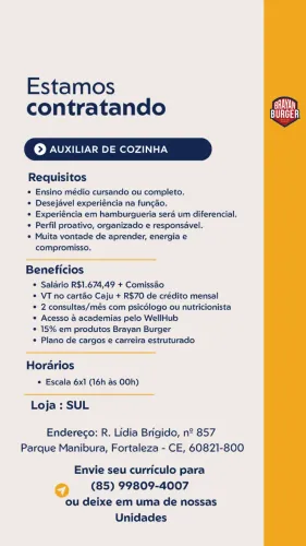 AUXILIAR DE COZINHA - BRAYAN BURGER SUL (Parque Manibura)