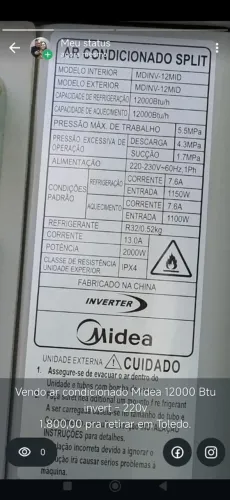 Ar condicionado midea 12 mil btus ar quente e frio inverter completo só instalar