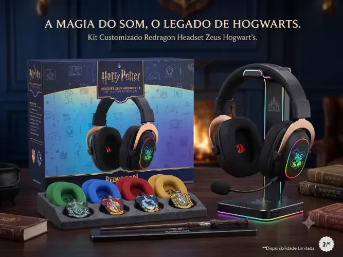 Headset Gamer Redragon Zeus Custom Hogwarts (Harry Potter) RGB - Novo Lacrado