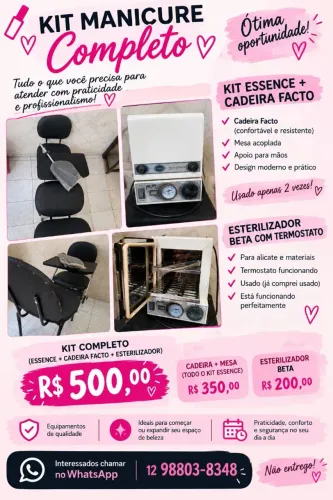 Kit manicure cadeira ciranda+cadeira+esterelizador com termostato