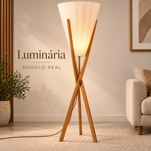 Luminária de Chão com Estrutura em Madeira