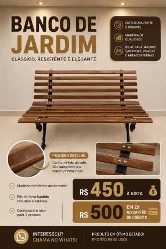 Banco jardim madeira e ferro fundido 