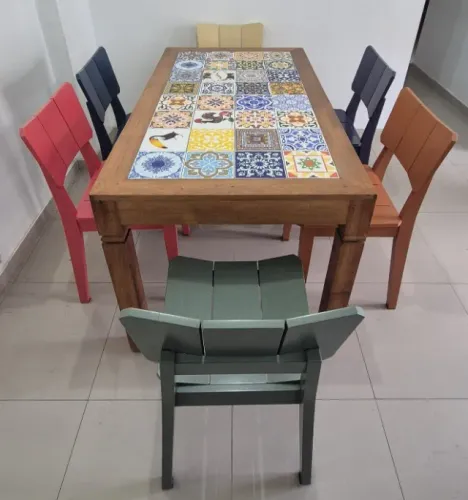 Mesa Rústica Madeira Maciça + 6 Cadeiras Opa Design - Oportunidade Premium