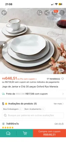 Conjunto de jantar - Oxford maresia 30 peças - Novo
