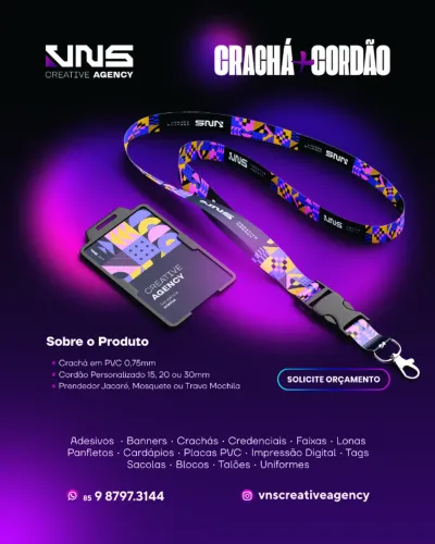 Kit Credencial Crachá PVC + Cordão PVC 0,75mm