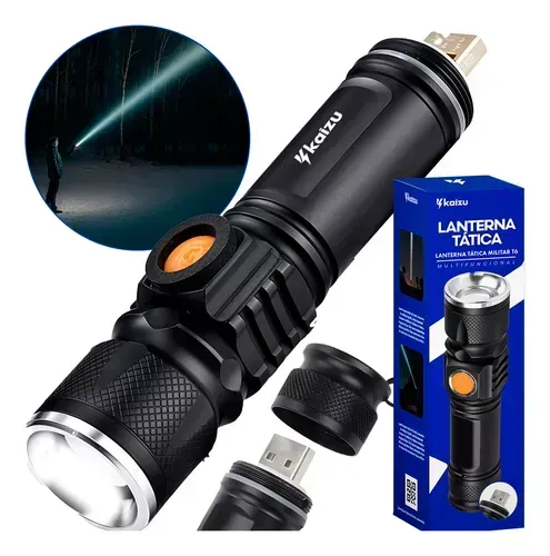 Mini Lanterna Longo Alcance LED Recarregável USB Luz Branca - Entrega