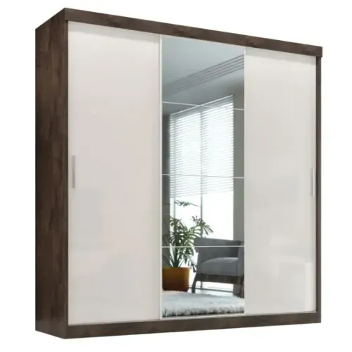 Guarda Roupa Casal Fortaleza 3 Portas Marrom/Off-White