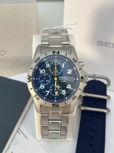 Relógio Seiko SND379P Cronógrafo Azul 38mm | 2 Pulseiras | Novo Full Set | Original JDM