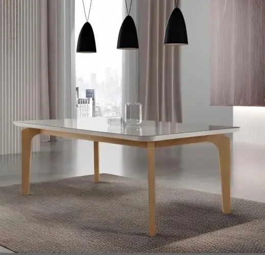 Mesa de Jantar Londrina 180cm Canto Copo Naturale/Off White