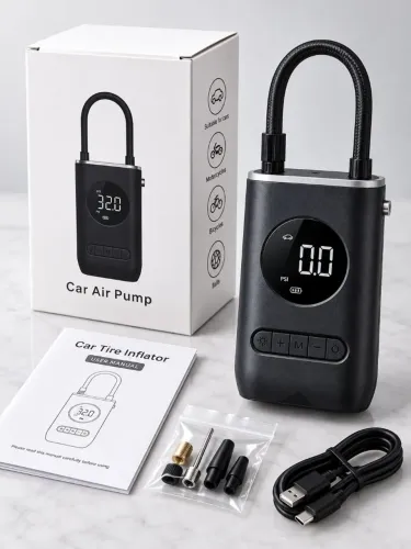 Compressor de Ar Portátil Digital Recarregável - Calibrador para Carro, Moto e Bicicleta