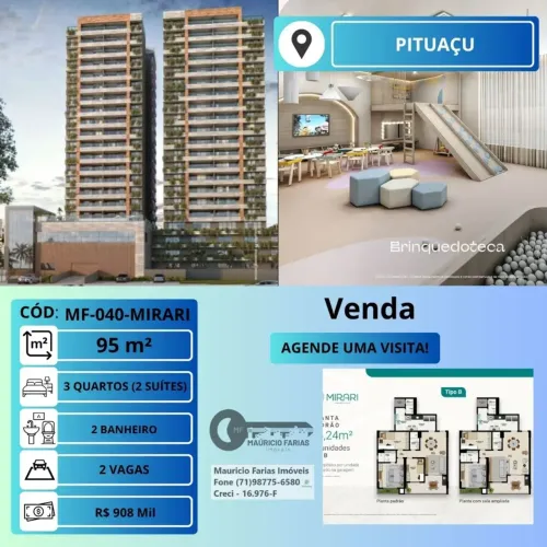 MIRARI URBAN - APARTAMENTO 3 QUARTOS COM 2 SUÍTE COM 95 M² EM PITUAÇU