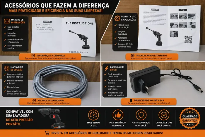 ? Lavadora de Alta Pressão Portátil 48V Sem Fio + 2 Baterias + Kit Completo + Maleta