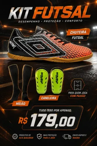 Chuteira Futsal umbro + meião + Caneleira