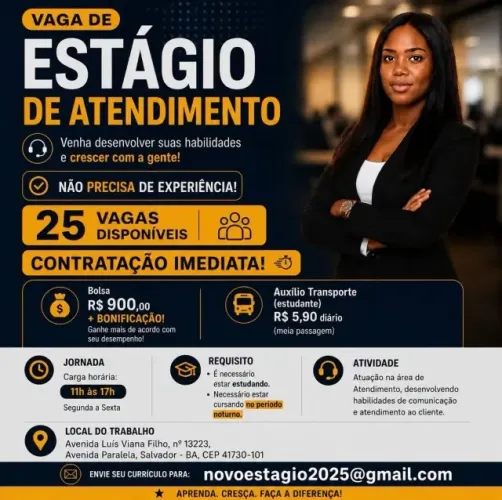 Vaga de Estágio em Atendimento-Salvador/BA