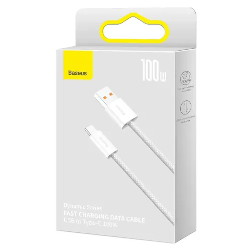 Cabo USB-C Trançado Original Baseus 100W 6A Dynamic Series Branco Lacrado
