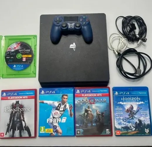Ps4 Slim 500 GB + 5 jogos físicos + 1 controle