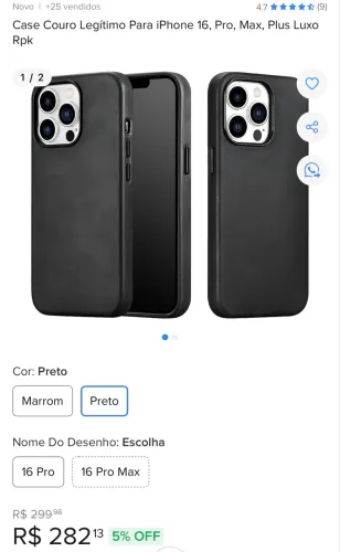 Capa couro legítimo IPhone 16 Pro Max