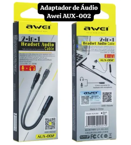 Adaptador Áudio Gamer P2 2 em 1 - Fone + Microfone