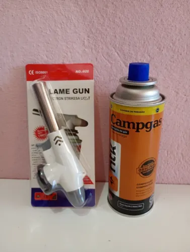Kit 1 Maçarico à gás Flame Gun + Refil Campgás NTK original. Acendimento automático. Novo.