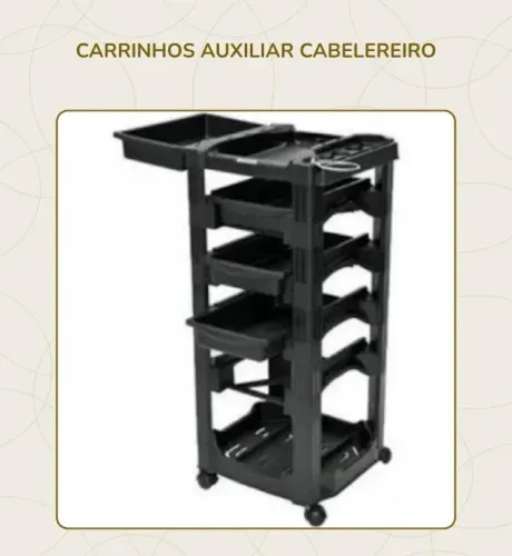 Carrinho auxiliar de cabeleireiro preto com rodinhas