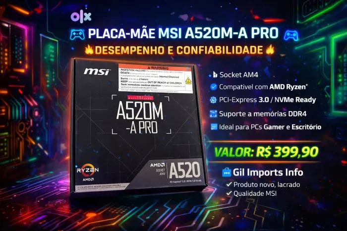 PLACA-MÃE MSI A520M-A PRO - SOCKET AM4 - NOVA LACRADA
