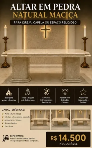 Altar em Pedra Natural Maciça para Igreja, Capela ou Espaço Religioso