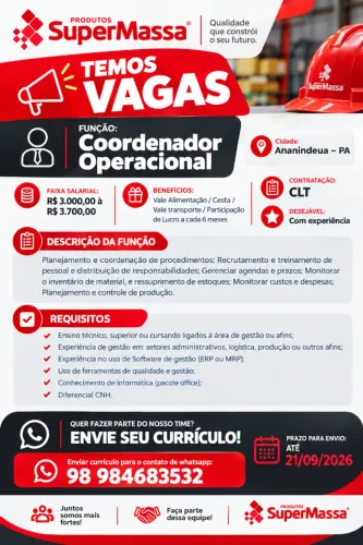 Vaga para Coordenador Operacional