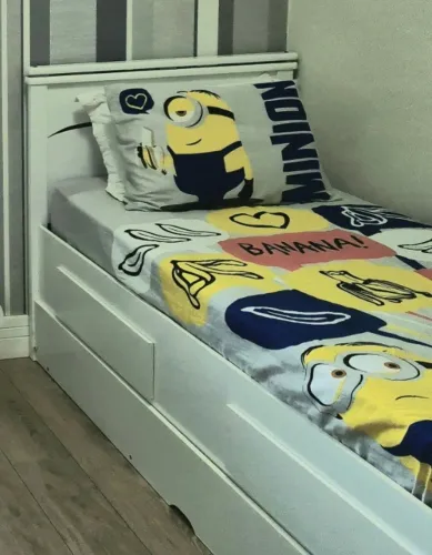 Cama solteiro branca com cama auxiliar e 2 gavetas - SEM COLCHÃO