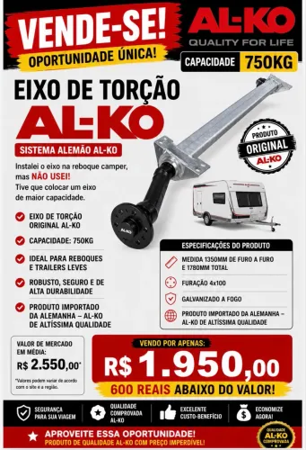 Eixo de torção al-ko conforme descrição.