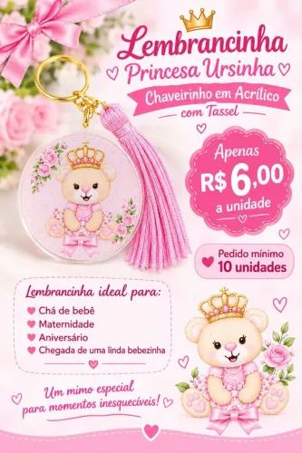 Lembrancinha chaveiro ursinha princesa com tassel para chá de bebê