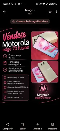 Vendo Motorola Edge 70 fusion