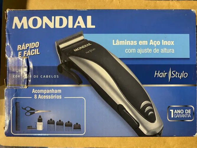 Cortador de cabelo Mondial Stylo na caixa com acessórios 