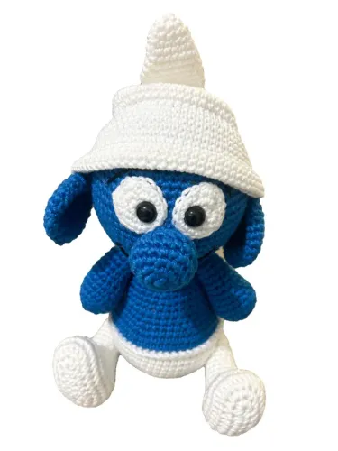 amigurumi feito à mão em crochê, temático Smurfs