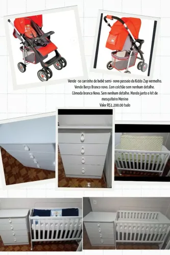 Carrinho semi novo da Kiddo, Berço com colchão novo e cômoda sem nada de detalhes