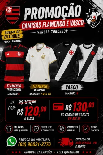 Camisas Flamengo e Vasco Tailandesas Masculinas