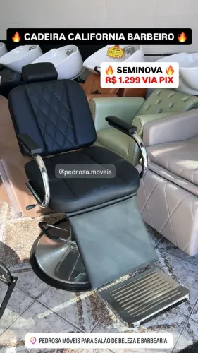 Cadeira de Barbeiro Reclinável Encosto e Pés para Barbearia Profissional Seminova