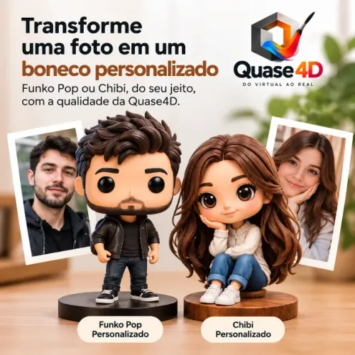 Boneco Personalizado 3D pela Sua Foto - Estilo Funko Pop ou Chibi | Quase4D