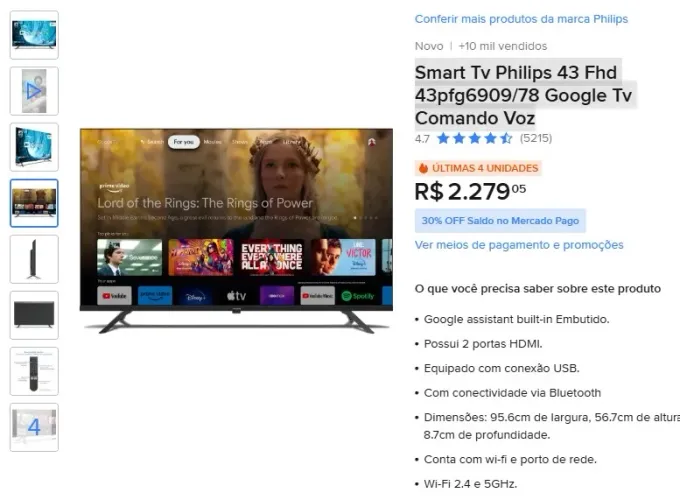 Smart Tv Philips 43 Fhd 43pfg6909/78 Google Tv Comando Voz