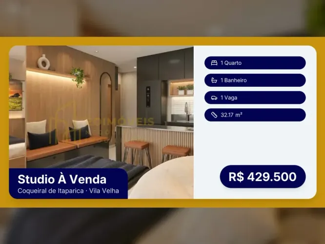 Studio moderno em Coqueiral de Itaparica com lazer completo e vaga de garagem