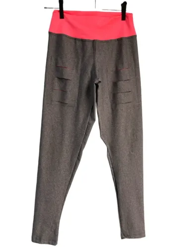 Calça Legging Feminina Academia Treino Cinza Cós Rosa, Tamanho P (Nova)