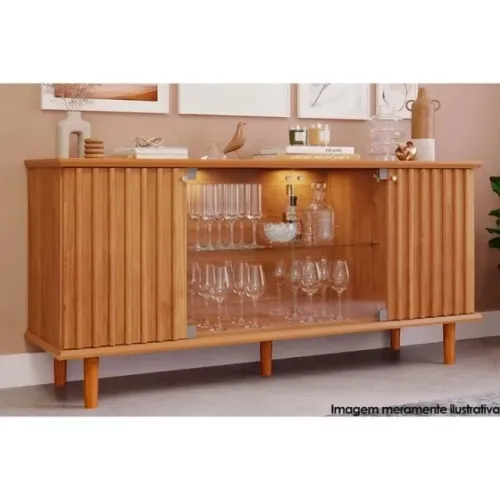 Buffet de Sala Jantar Janice C/ 4 Portas C/ Vidro Cinamomo. Material de Estrutura- Estrutu