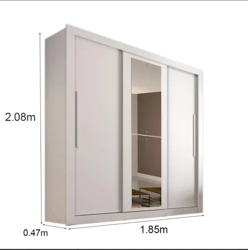 Guarda-Roupa Casal 3 Portas New Panamá c/Espelho Tóquio Branco Larg. 1.85m Sallêto