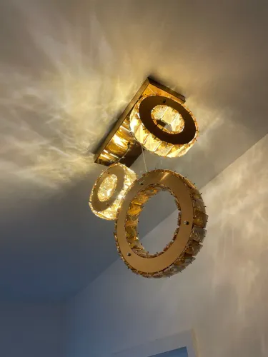 Lustre Pendente Cristal Tokyo Gold LED 3 Anéis Bronzearte (Usado / Perfeito Estado)