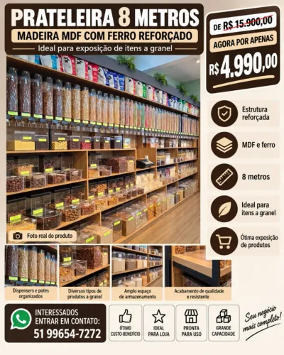 Prateleira Comercial de 8 Metros MDF com Ferro Reforçado