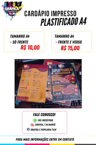 cardápio impresso e plastificado A4