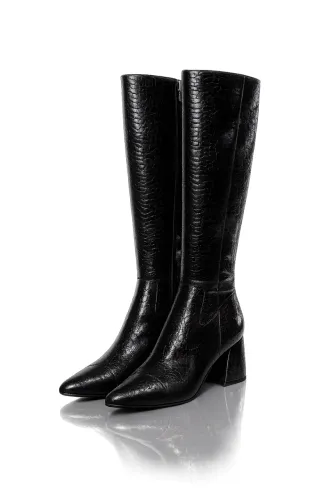 Bota Luiza Barcelos Original Cano Alto em Couro Preto Croco ? Nº 39 ? Nunca Usada