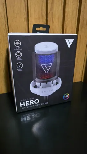 Microfone Gamer Force One Hero, RGB, USB, Cardicóide ou Unidirecional (NOVO)