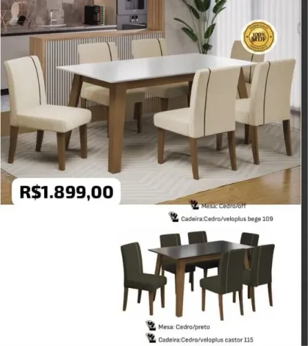 Mesa de Jantar New York 6 cadeiras